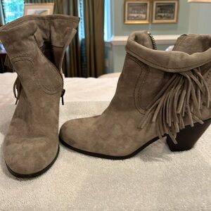Sam Edelman Tan Suede Ankle Boots with Fringe